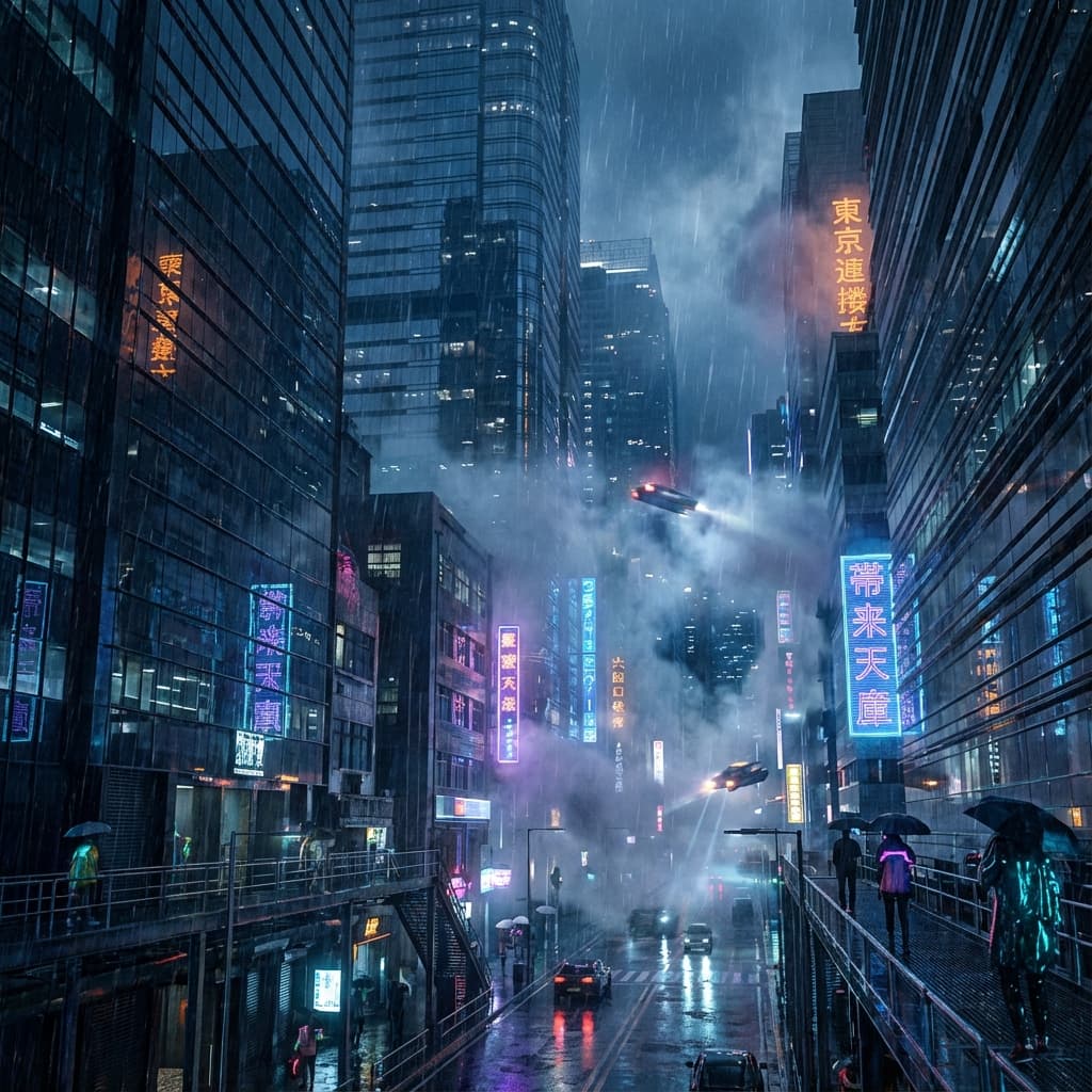 Cyberpunk metropolis generated by AI
